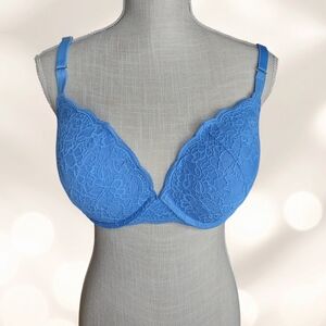 Lace Plunge Push-Up Bra in Bright Blue